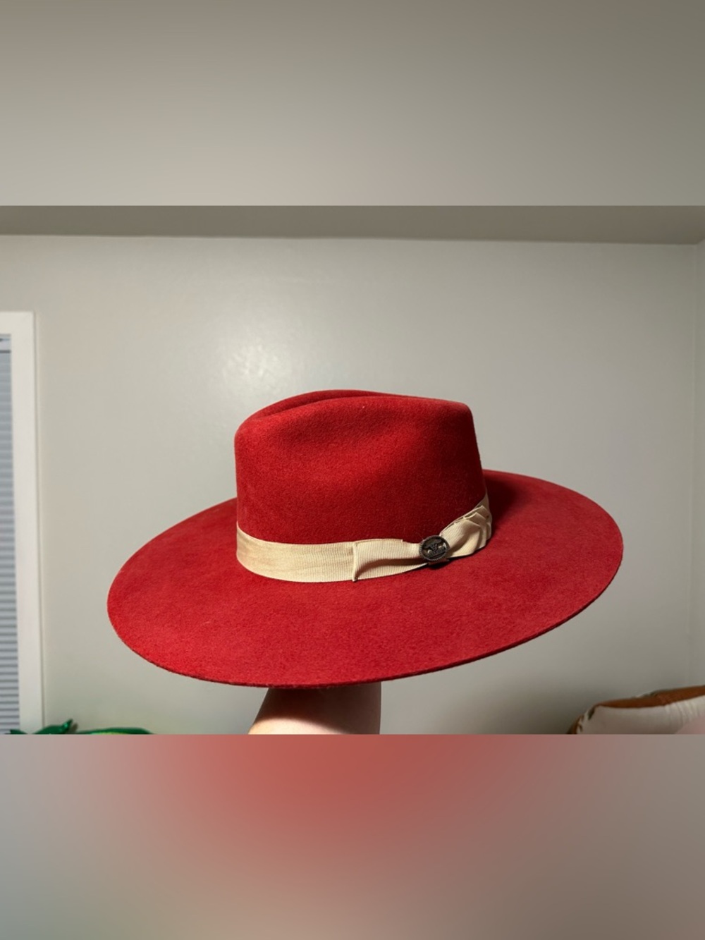 Red Wide-Brim western hat with Cream Band